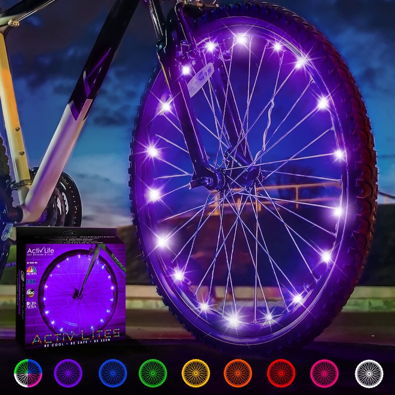 Activ Life LED Bike Wheel Lights with Batteries Included, Get 100% Brighter and Visible from All Angles for Ultimate Safety & Style (1 Tire Pack, Purple)